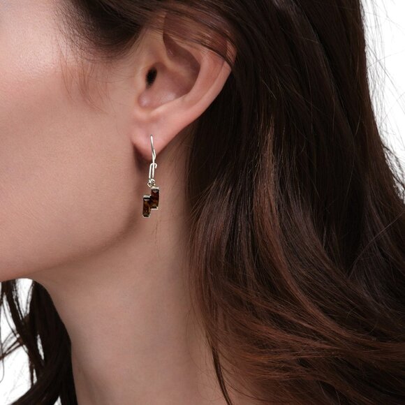 Cognac Amber Multi-Stone Drop Dangle Earrings In Sterling Silver - Picture 3 of 7